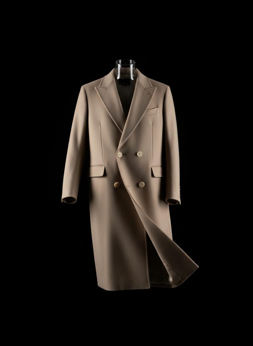 Camel-coloured tailored wool trousers