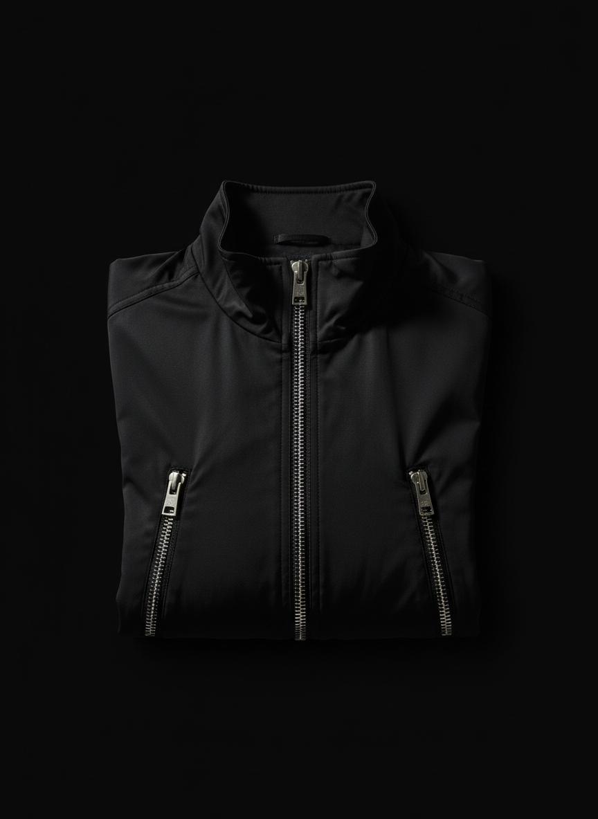 Two-piece black tracksuit with gold stripe
