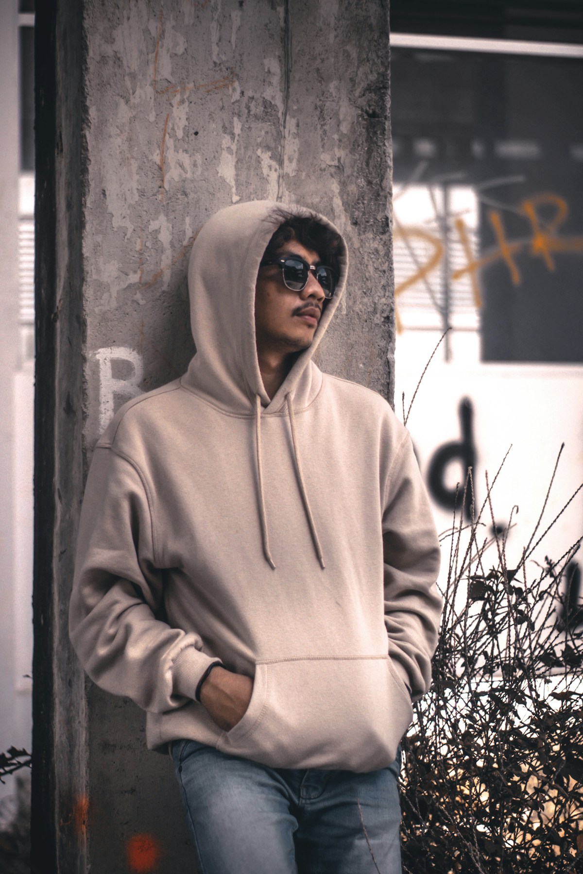 Grey pullover hoodie with kangaroo pocket